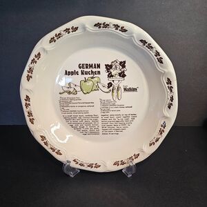 Watkins German Apple Kuchen Pie Recipe Dish Vintage 1983 10.75" Across